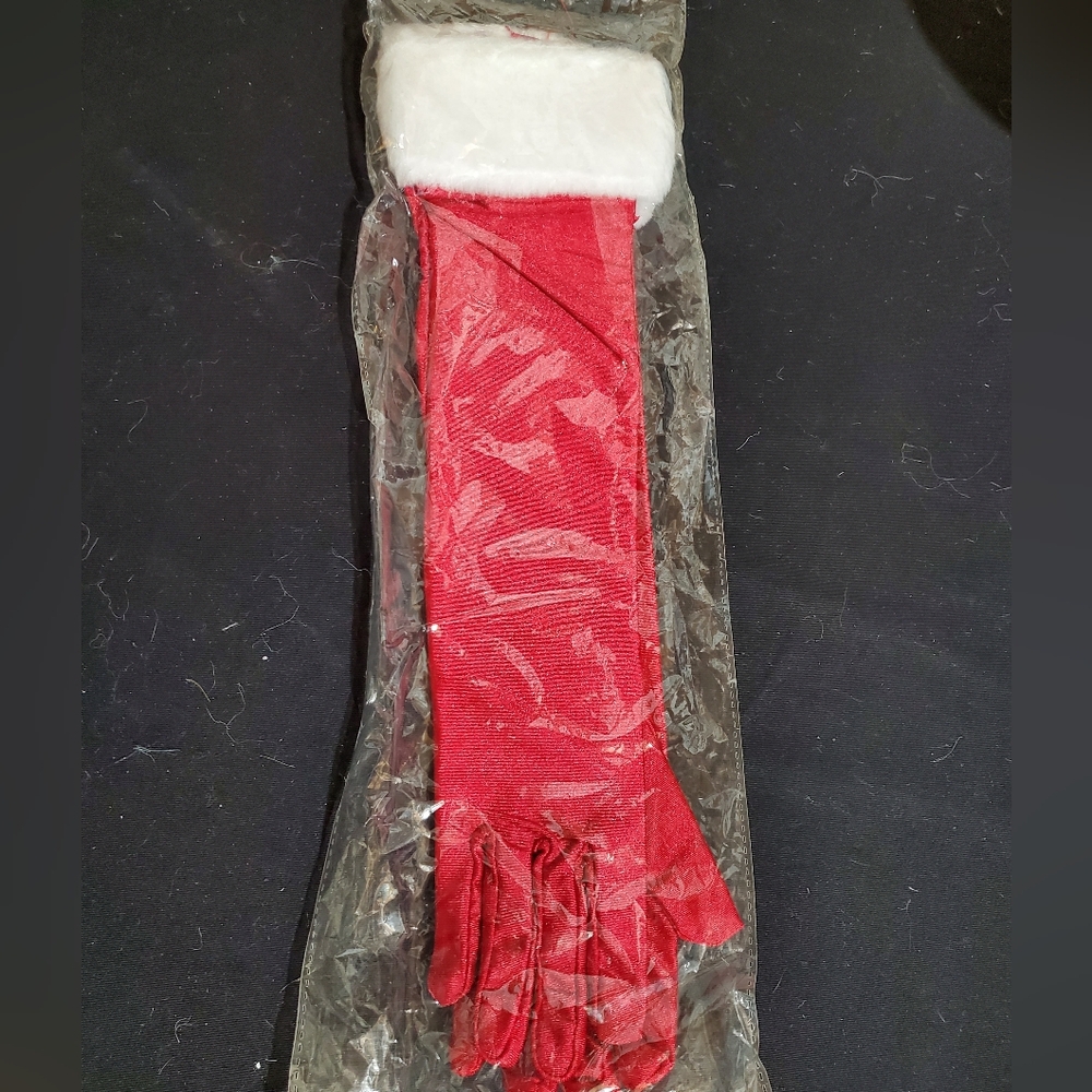 Leg Avenue Red Satin Faux Fur Trim Gloves